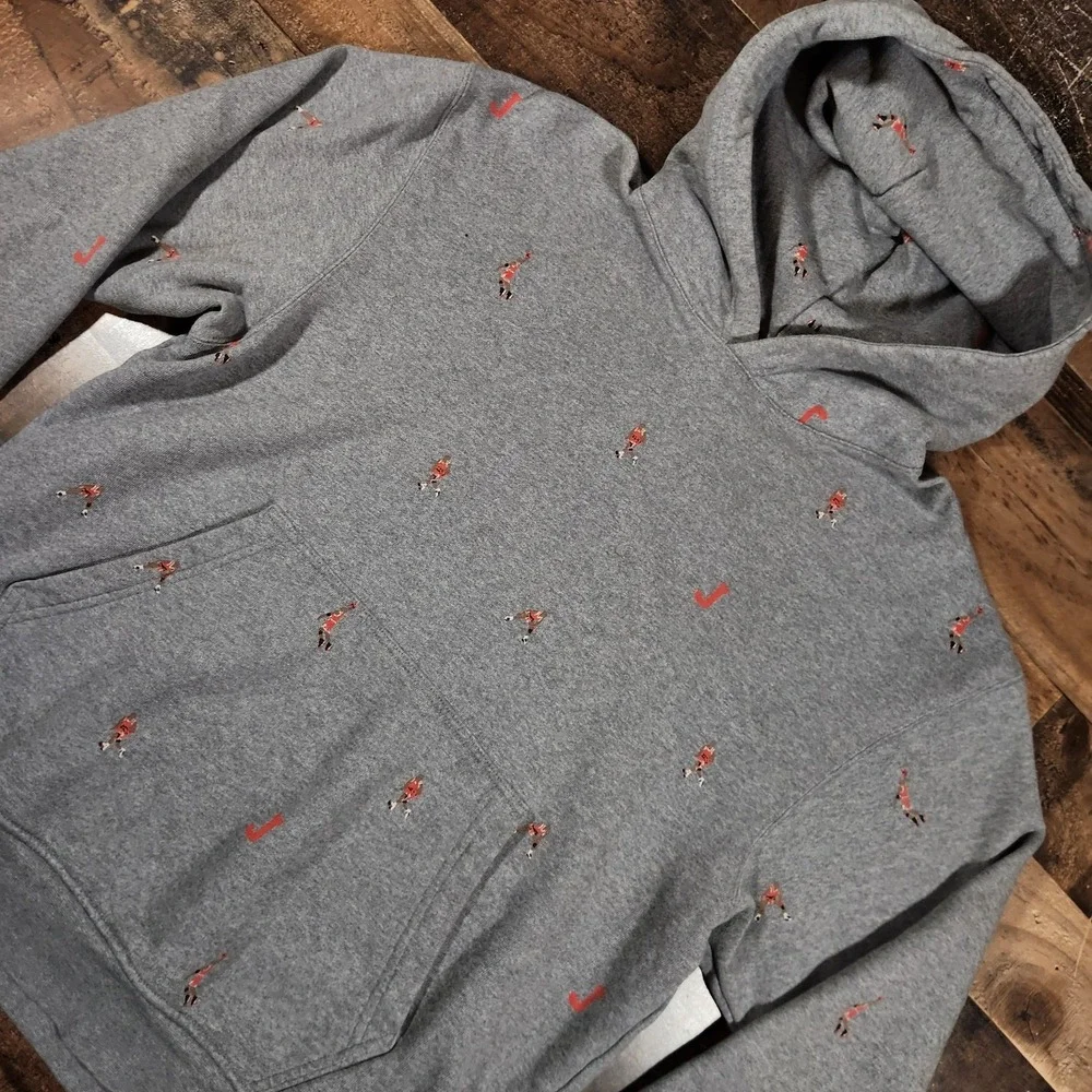 Jordan Hoodie Sweatshirt Men Medium Gray Essential Jumpman All Over Print Y2K